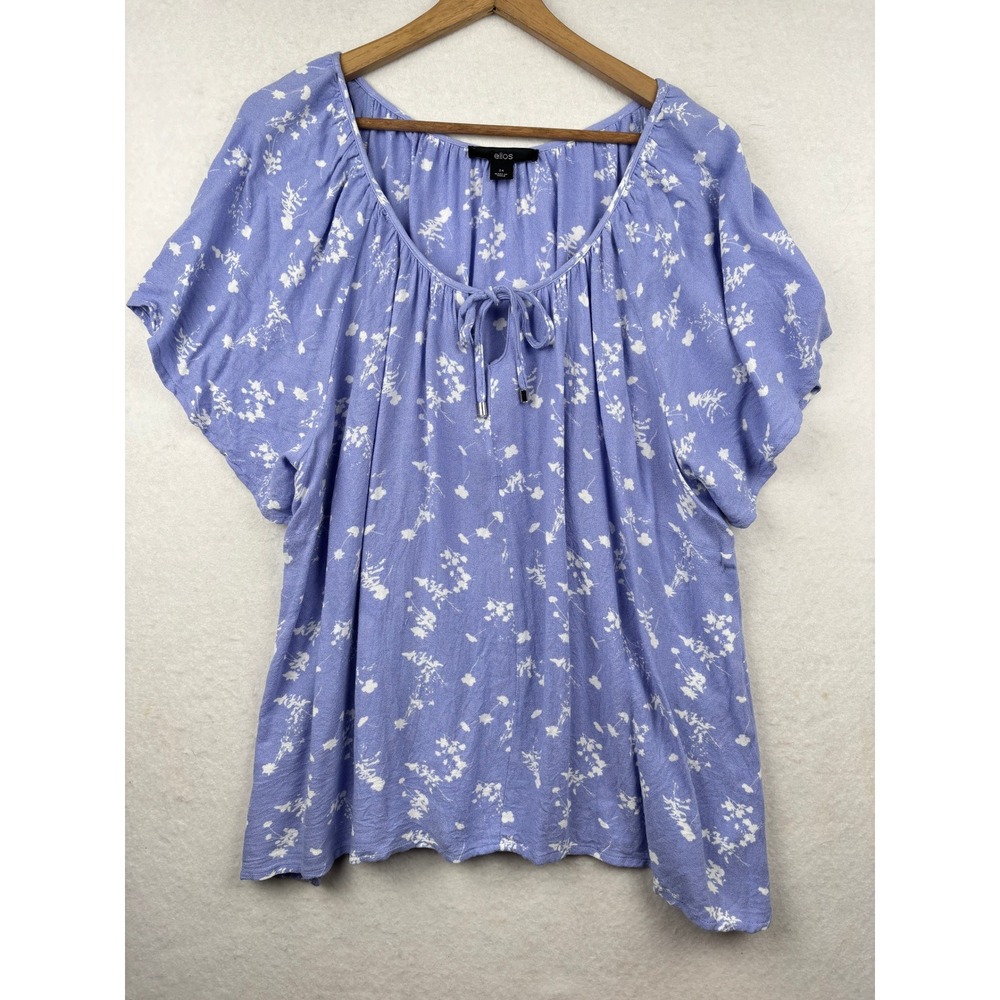 Ellos Blouse Womens 24 Floral Tie Neck Boho Relaxed